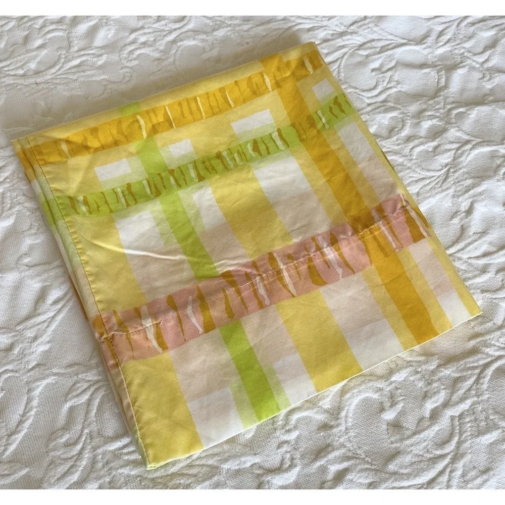 Vintage Plaid 1 King Pillowcase Yellow Green Pink Percale‎ Burlington House USA